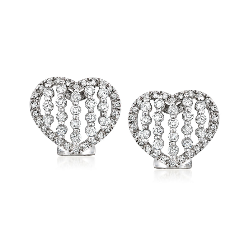 Pair of diamond heart earrings in 14kt white gold, clip/post style