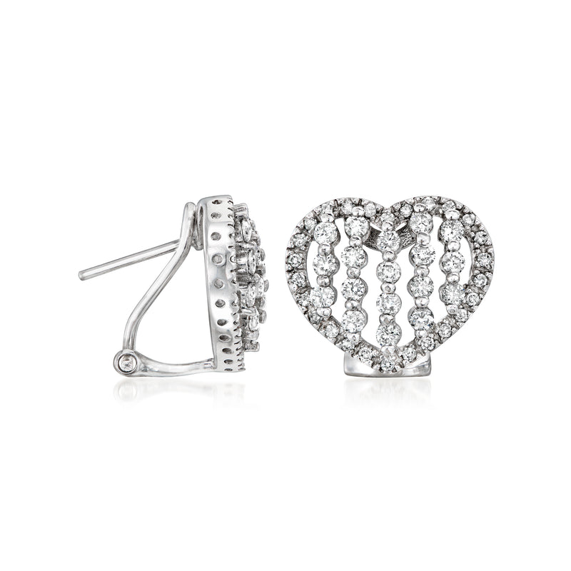 Diamond heart earrings in 14kt white gold, shown front and side views
