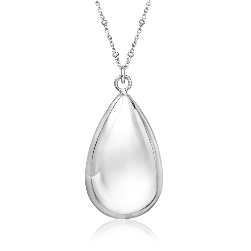 Sterling silver teardrop pendant necklace, polished teardrop with loop bail and chain