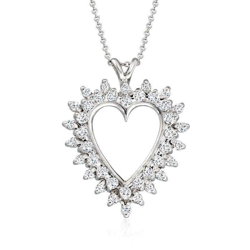 14kt white gold heart diamond pendant necklace with round halo and prong-set stones