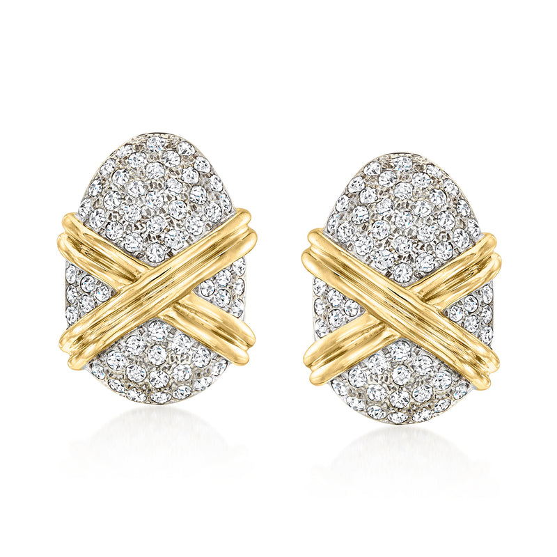 Vintage diamond crisscross earrings in 14kt yellow gold