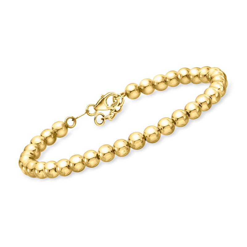 14kt yellow gold bead bracelet with round polished beads and spring-ring clasp