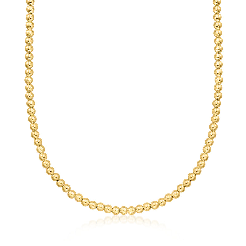 14kt yellow gold bead necklace with small round 5mm beads, classic round-link style