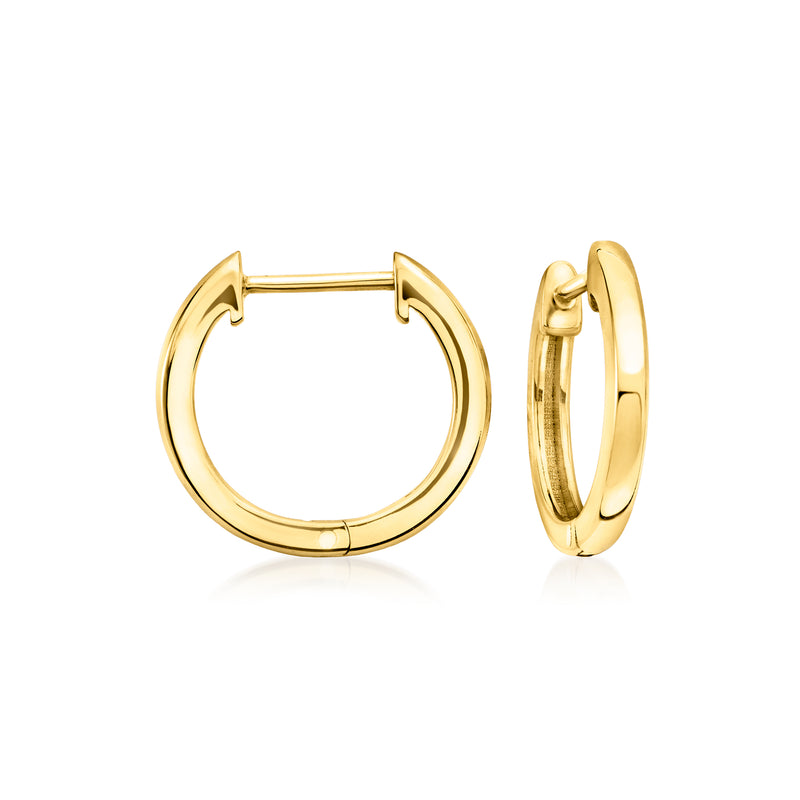 Medium gold vermeil hoop earrings with hinge clasp, polished round profile