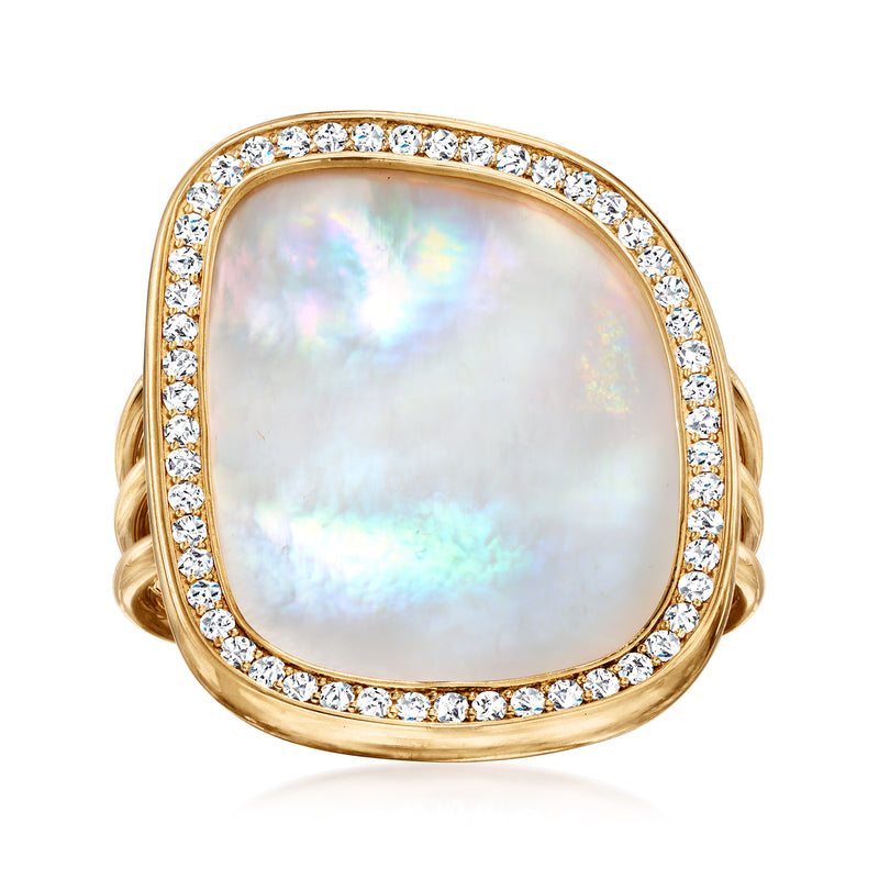 Roberto Coin mother-of-pearl diamond halo ring in 18k yellow gold, oval center