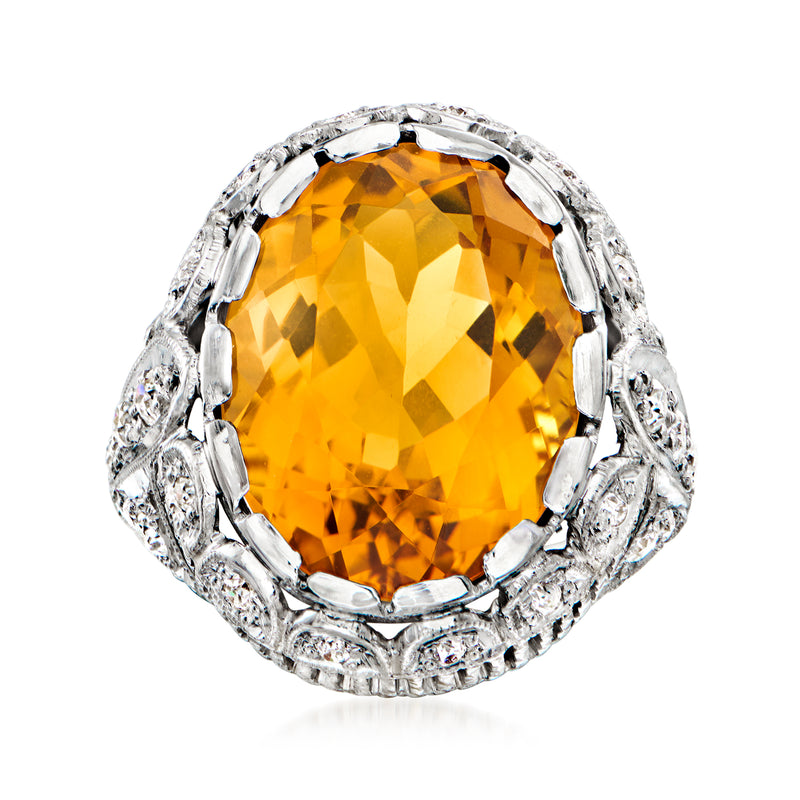 Platinum citrine ring with oval citrine and diamond accents