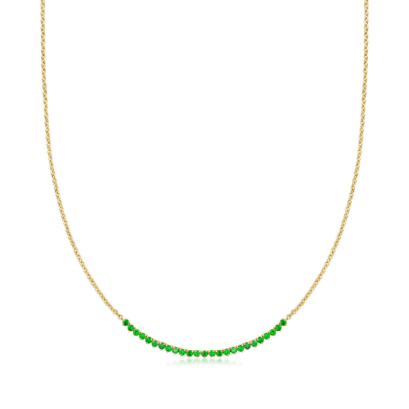 Gold vermeil tennis-style necklace with green gemstone line of small stones