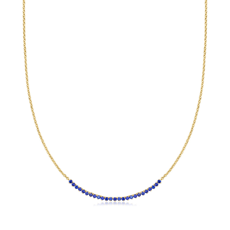 18kt gold vermeil tennis-style necklace with small round blue sapphire stones