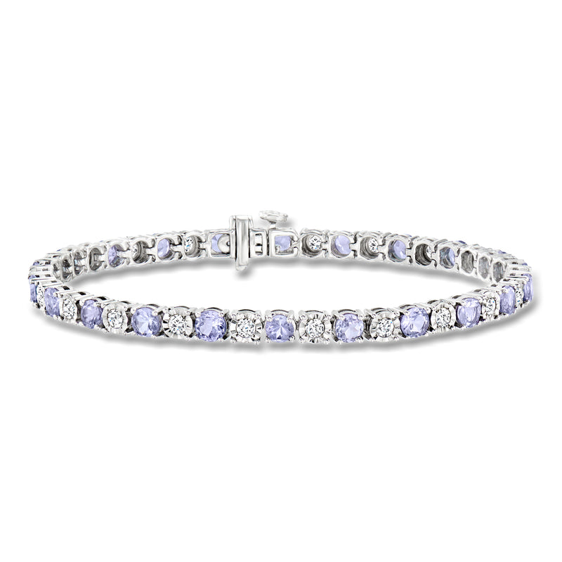 Sterling silver tennis bracelet with light purple oval stones and diamond accents