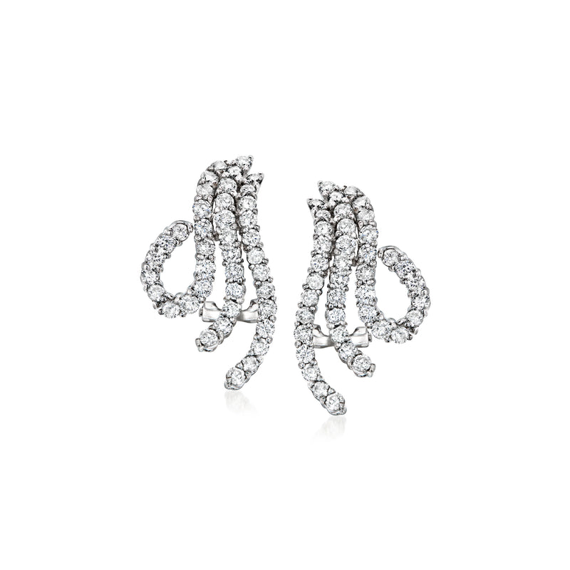 Diamond curvy earrings in white gold, with looping and draped pavé-set design
