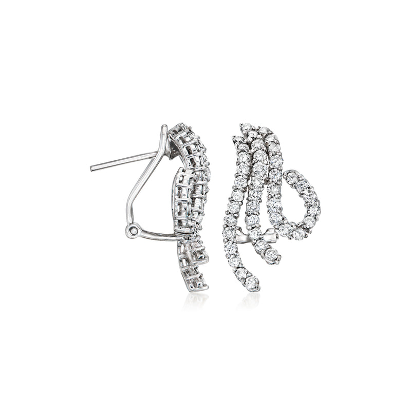 Vintage 18kt white gold diamond curvy earrings with curved drop and post backs