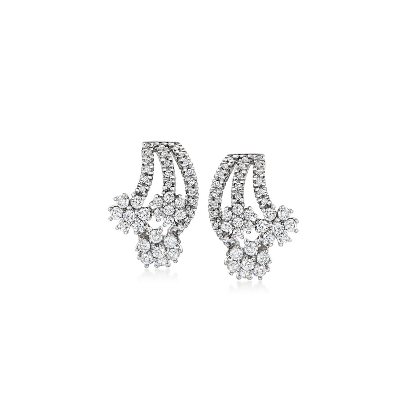 Vintage diamond flower stud earrings in 18kt white gold with post backs