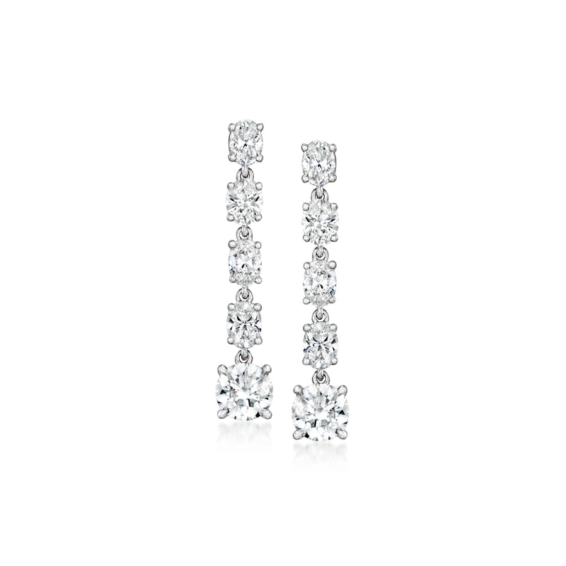 14kt white gold diamond linear drop earrings with five square-cut stones
