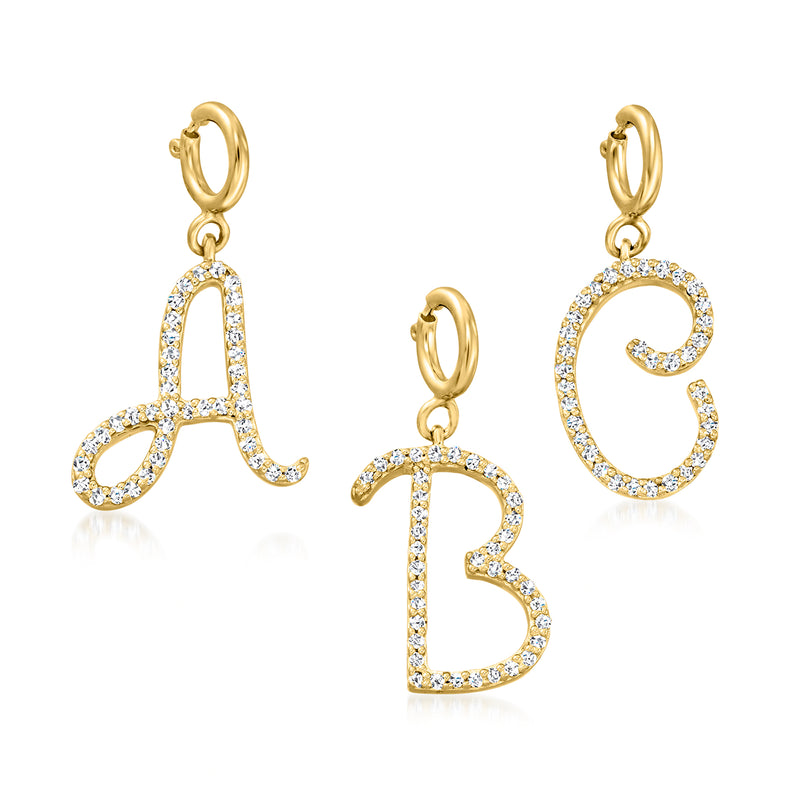 Gold diamond-studded initial charm set with A, B, and C letters