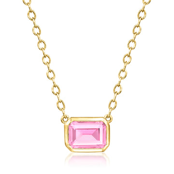 1.10 Carat Lab-Grown Pink Sapphire Necklace in 18kt Gold Over Sterling. 16"