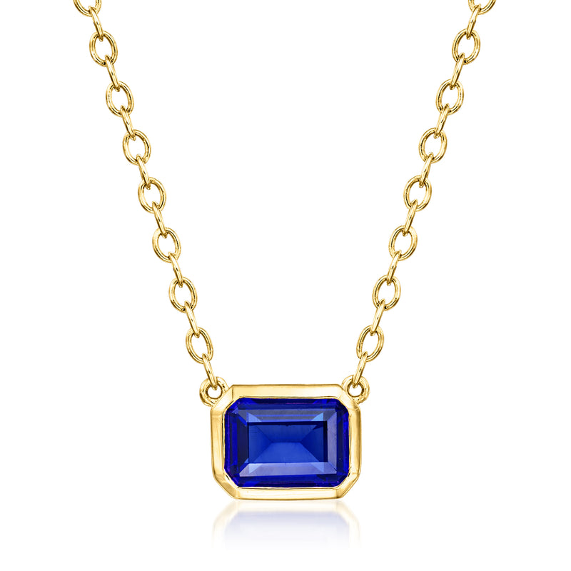 18kt gold over sterling sapphire necklace with blue square-cut gemstone pendant