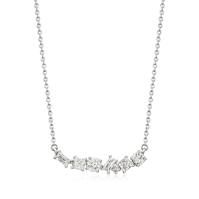14kt white gold diamond bar necklace with five multi-shaped stones