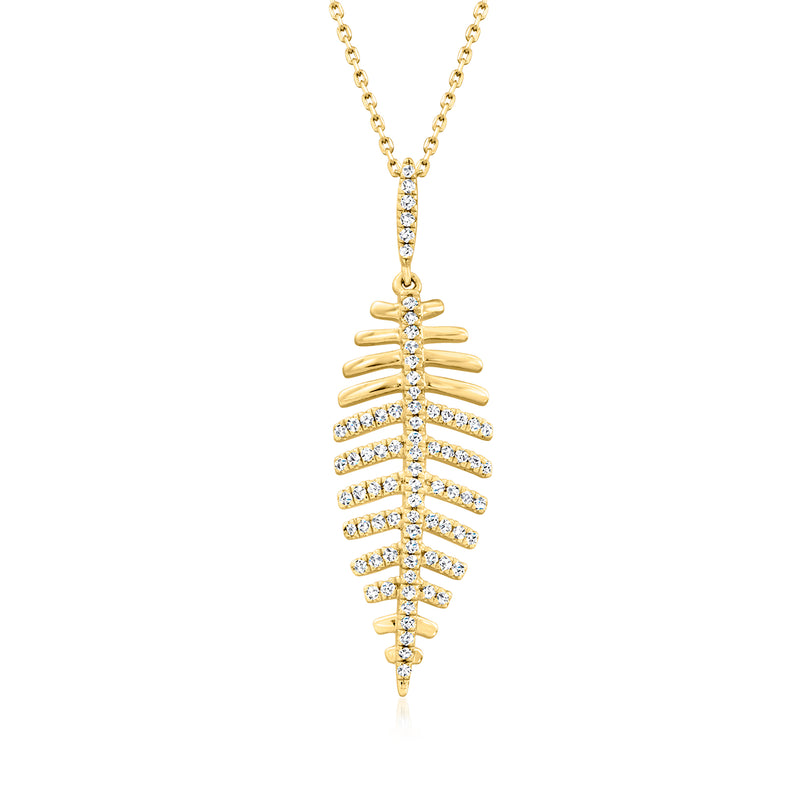 Gold over sterling feather pendant necklace with diamond-like stones