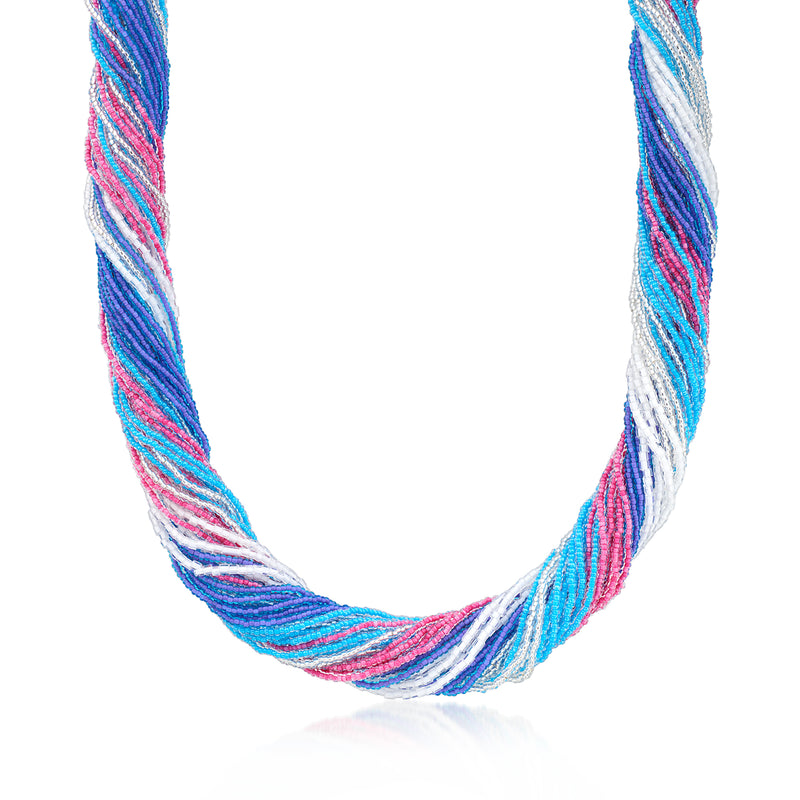 Multicolored Murano glass torsade necklace with blue, white, and pink braided strands