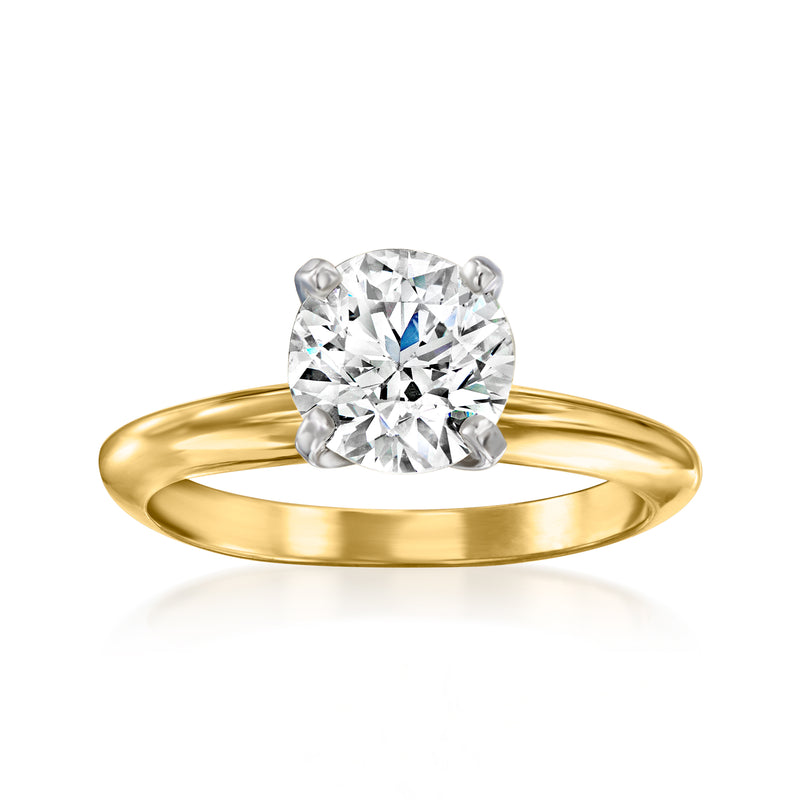 14kt yellow gold solitaire diamond ring with large round center stone