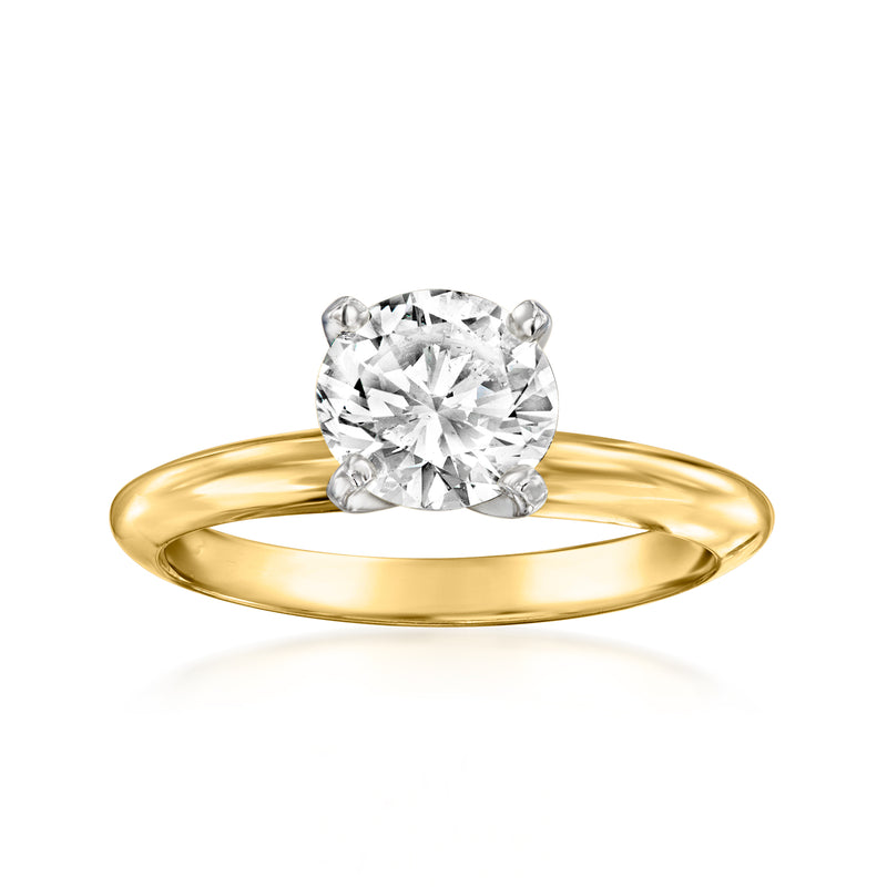 14kt yellow gold solitaire diamond ring with round center stone and four-prong setting