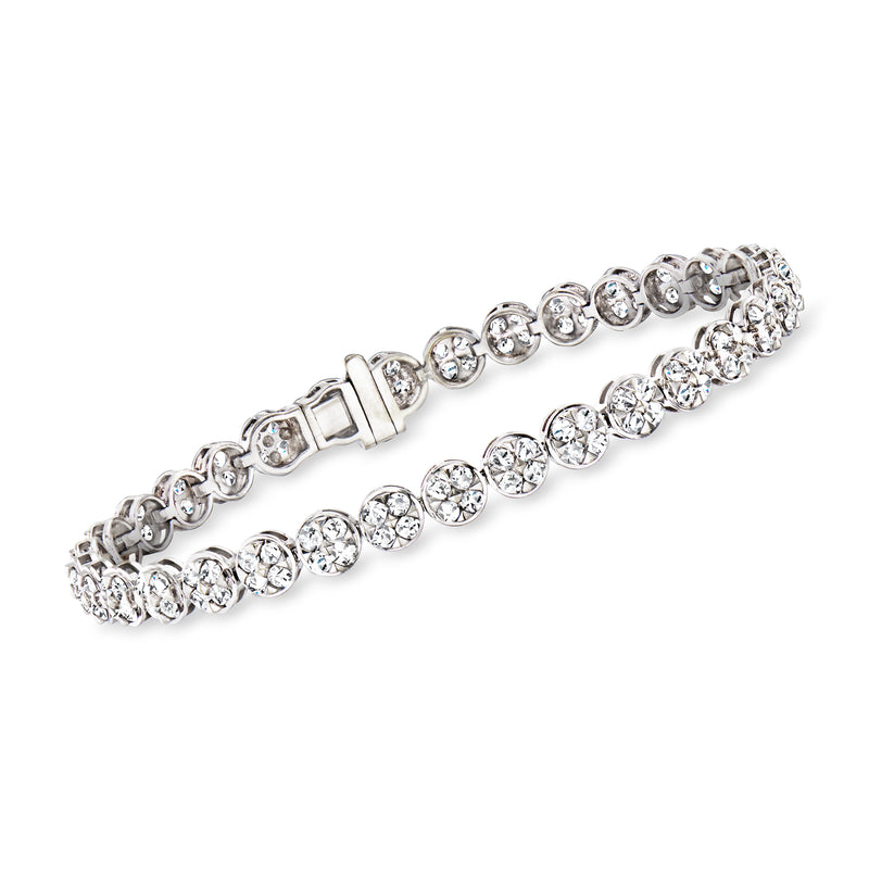 Vintage 14kt white gold diamond cluster bracelet with round clear stones