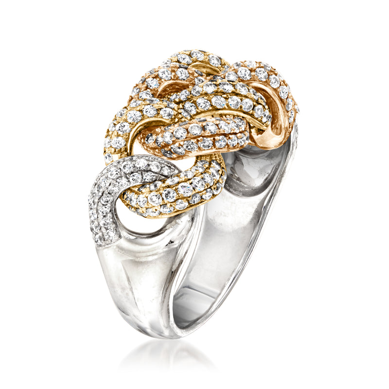 Two-tone gold diamond link ring with alternating gold and silver-toned settings