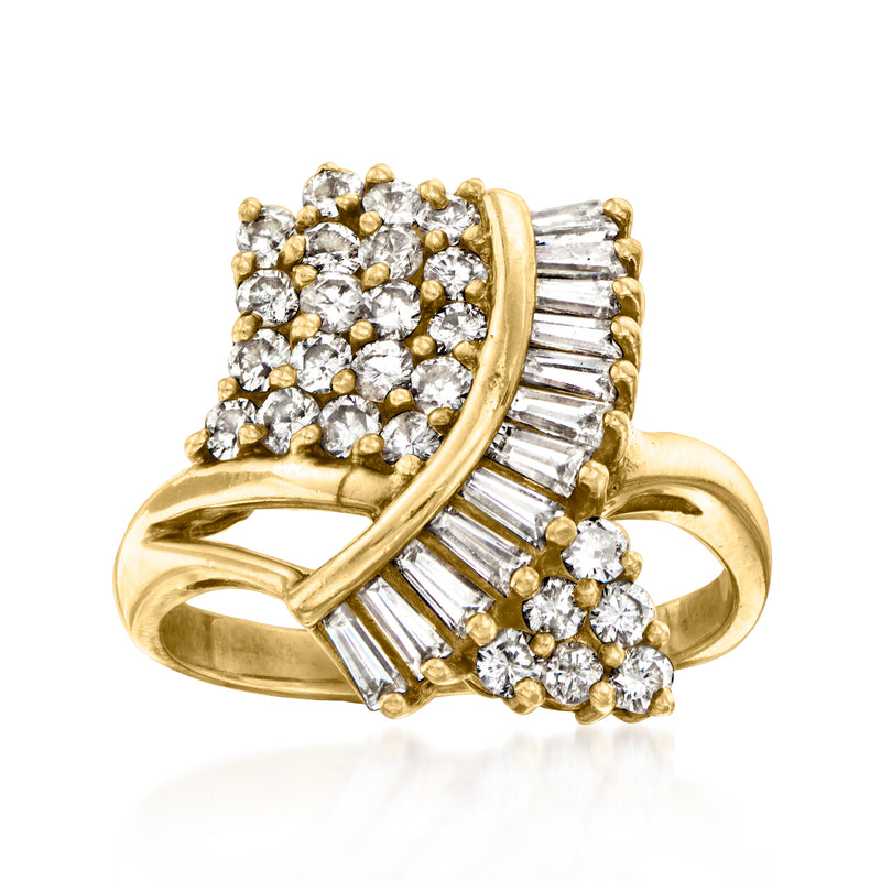 18kt yellow gold diamond cluster ring with baguette and round stones