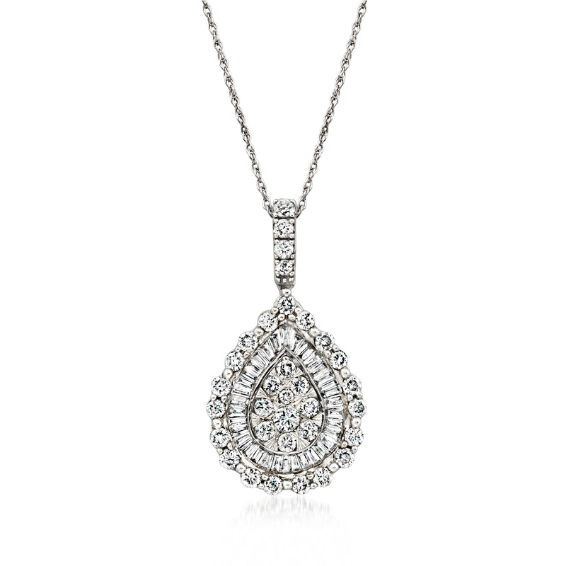 Diamond teardrop pendant necklace in 14kt white gold