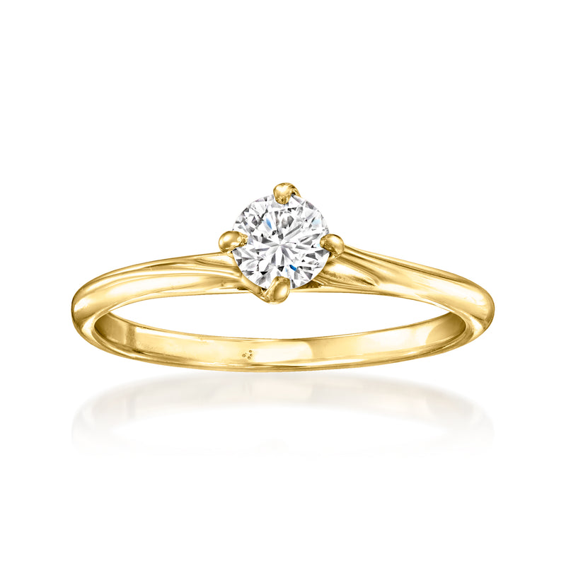14kt yellow gold vintage diamond ring with round center stone and prong setting