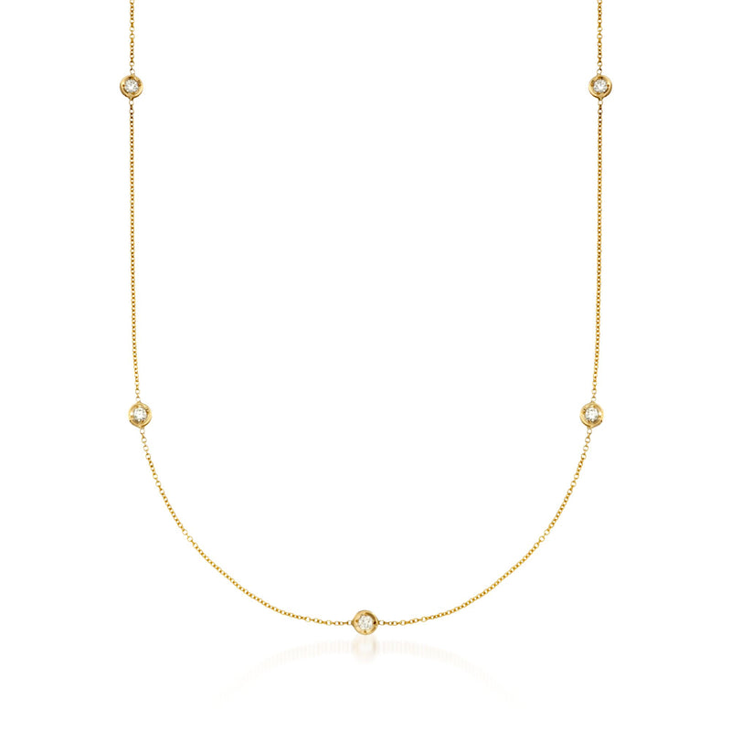 Roberto Coin diamond station necklace in 18kt yellow gold with round diamond stations