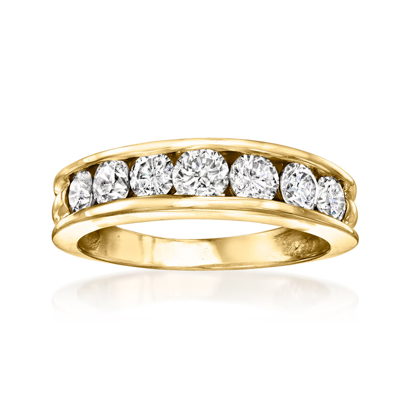 Vintage 14kt yellow gold diamond band ring with five round clear stones