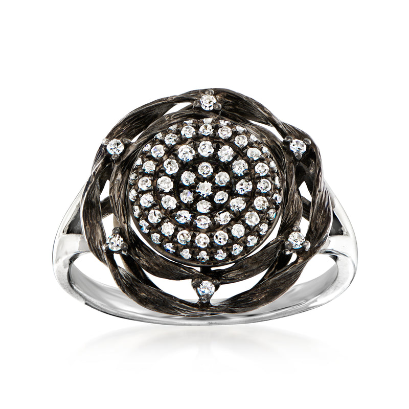 Vintage diamond cluster ring in black rhodium over 14kt white gold with round stones