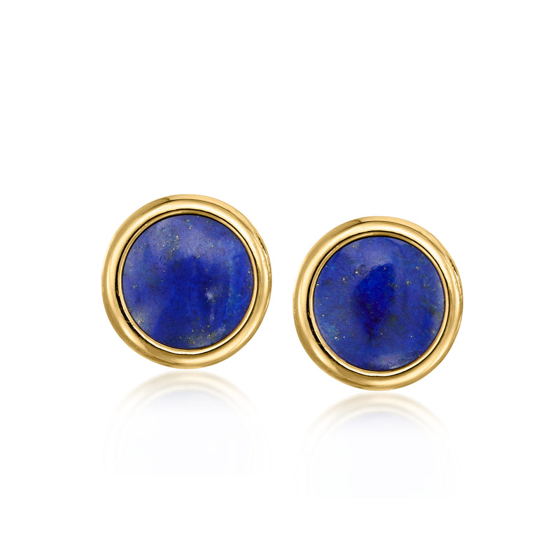 Vintage lapis disc stud earrings in 14kt yellow gold with blue stone centers