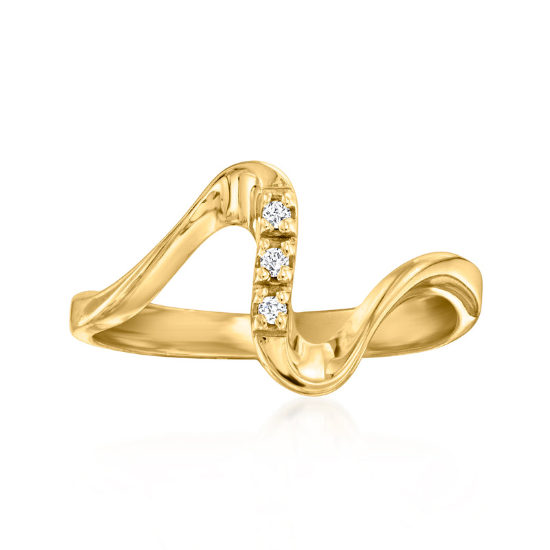 14kt yellow gold wave ring with diamond accent band