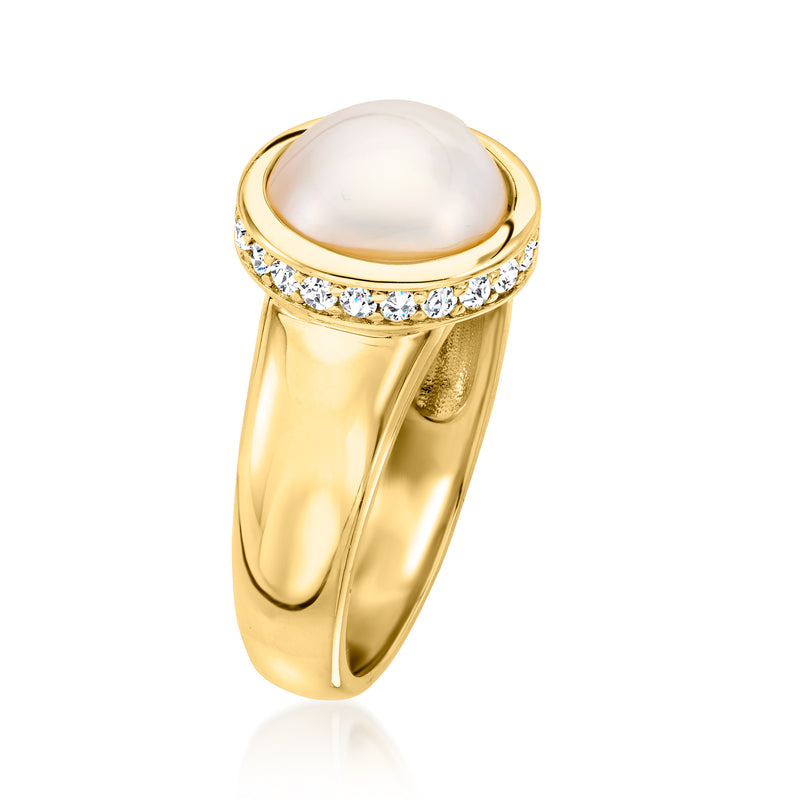 Mabe pearl ring with CZ accents in gold over sterling