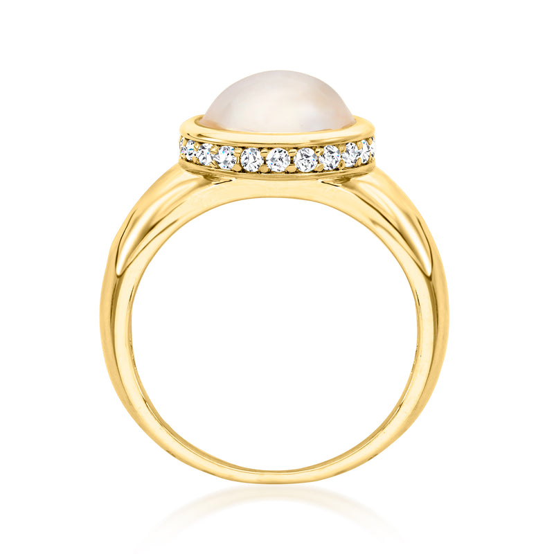 18kt gold over sterling ring with mabe pearl and CZ stones