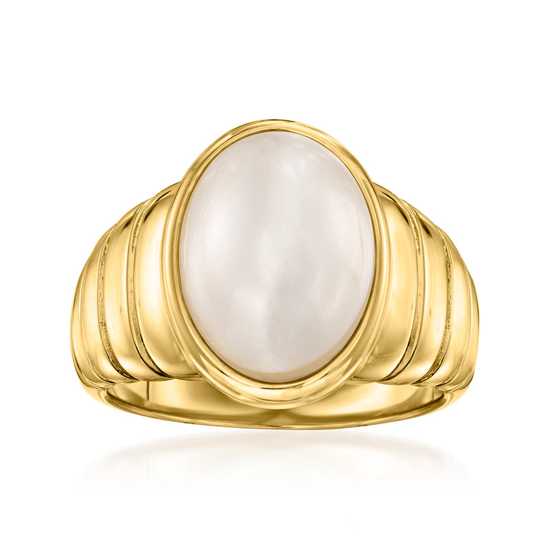 Gold mabe pearl ring with oval mother-of-pearl center in bezel setting