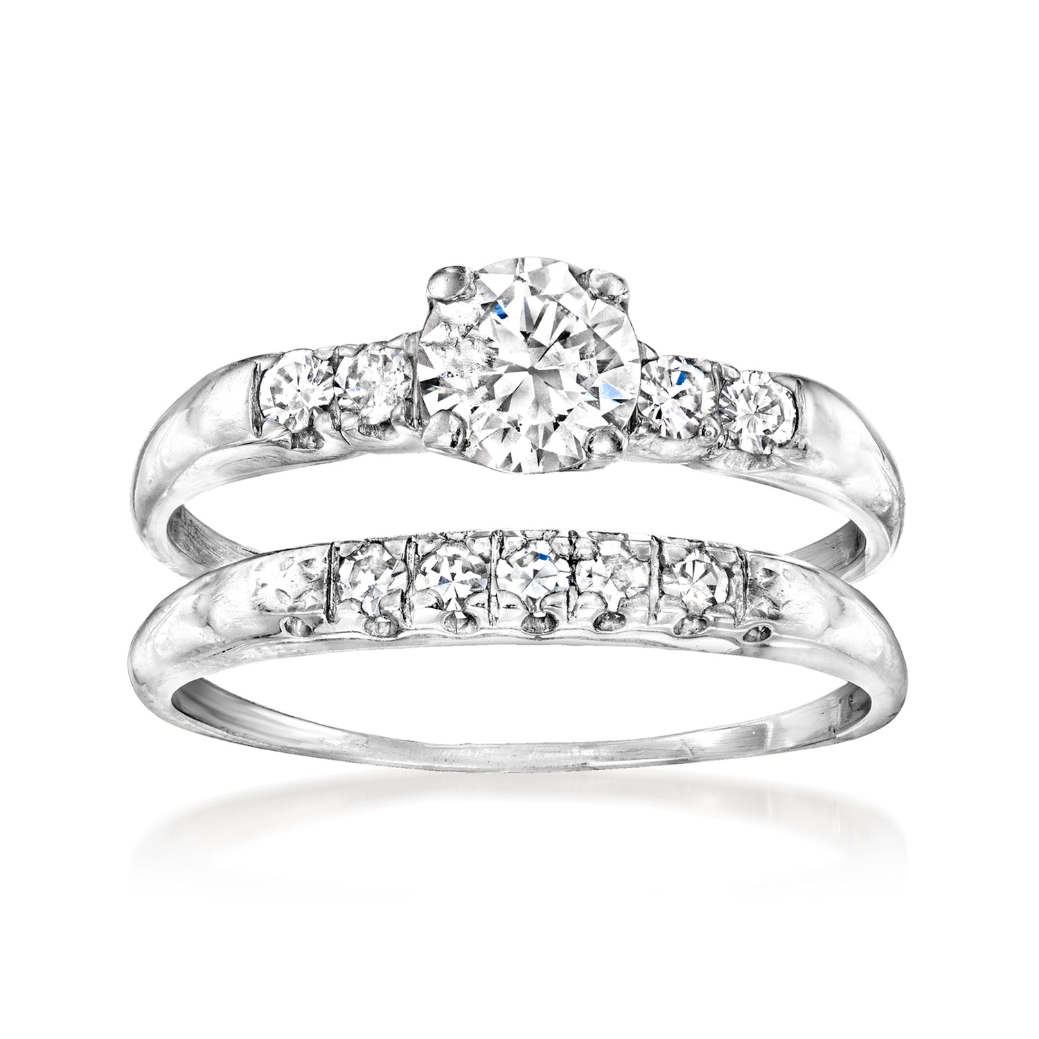 C. 1950 Vintage .77 ct. t.w. Diamond Bridal Set: Engagement and Wedding Rings in Palladium and Platinum