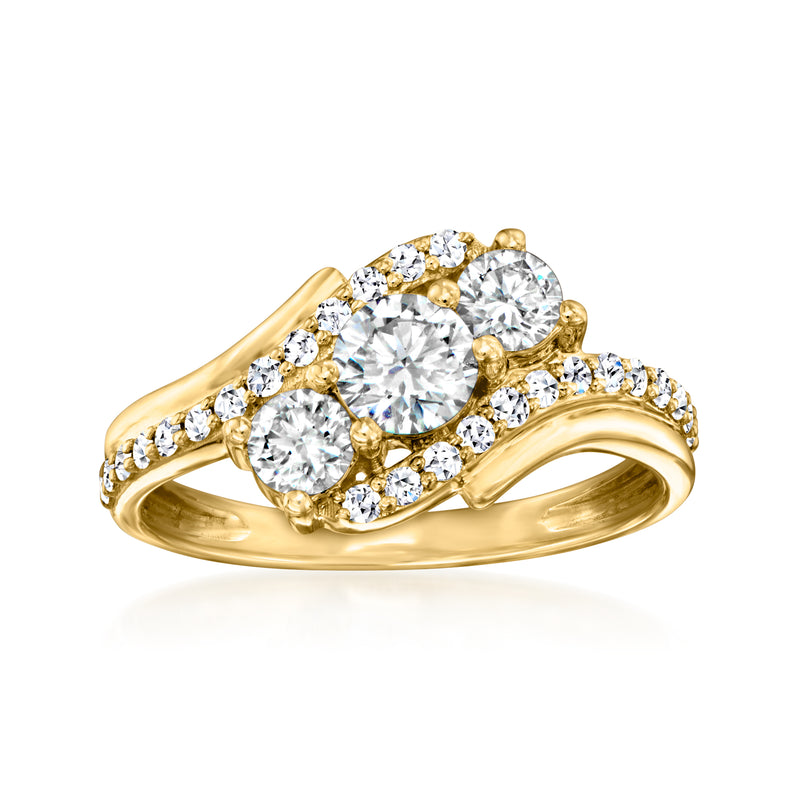 14kt yellow gold bypass diamond ring with oval center and round side stones