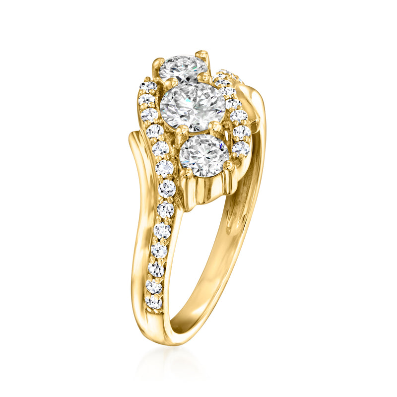 14kt yellow gold lab-grown diamond bypass ring with three round diamonds