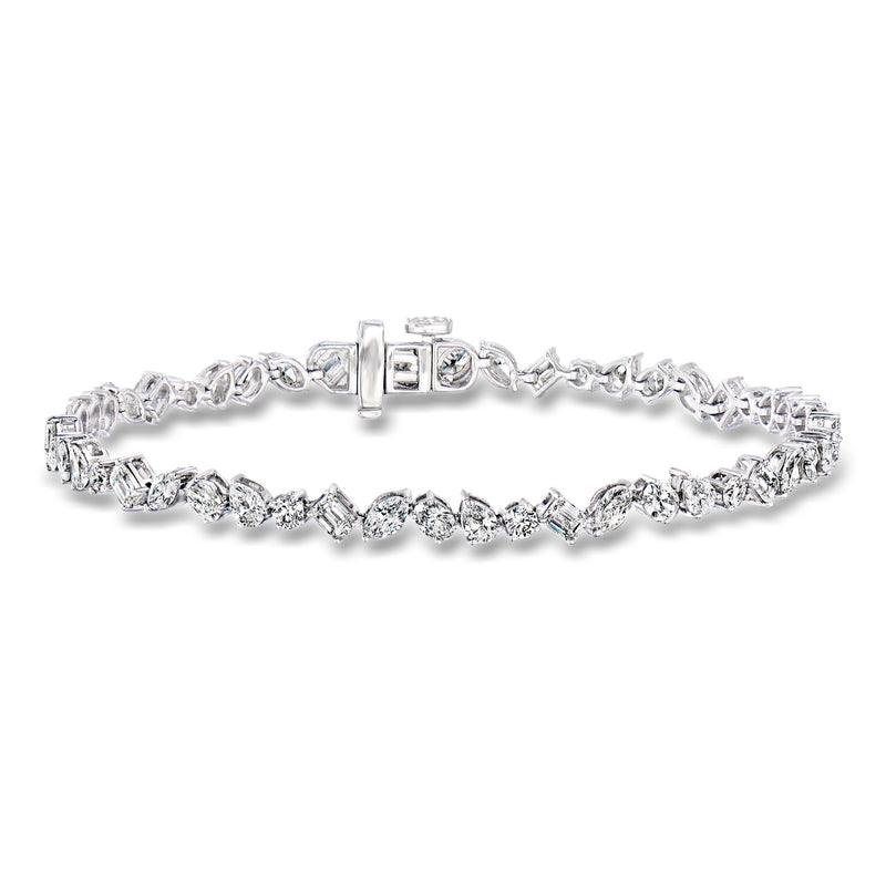 Diamond tennis bracelet with multi-shaped clear stones and white gold clasp