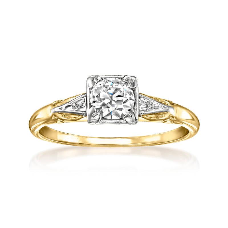 Square diamond ring in 14kt yellow gold, clear center stone