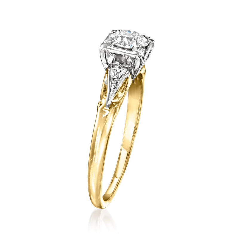 14kt yellow gold ring with square top diamond and side prongs
