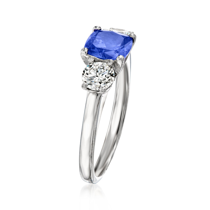 Blue tanzanite and diamond ring with split-shank 18kt white gold setting