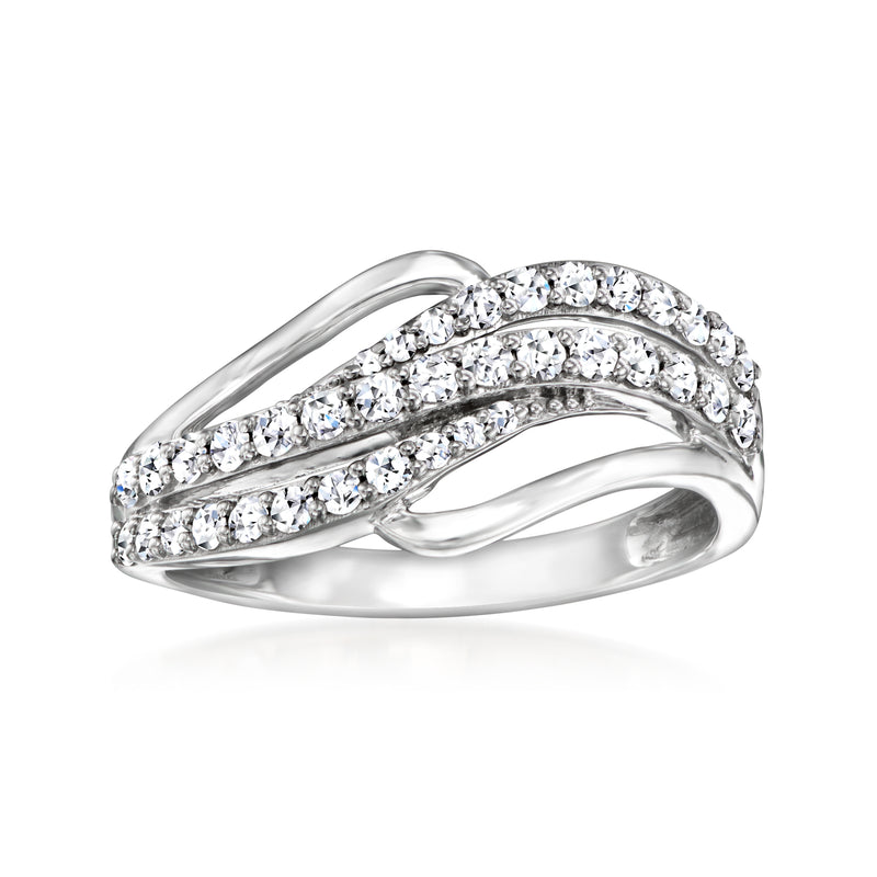 Sterling silver wave ring with lab-grown diamond accents, three rows