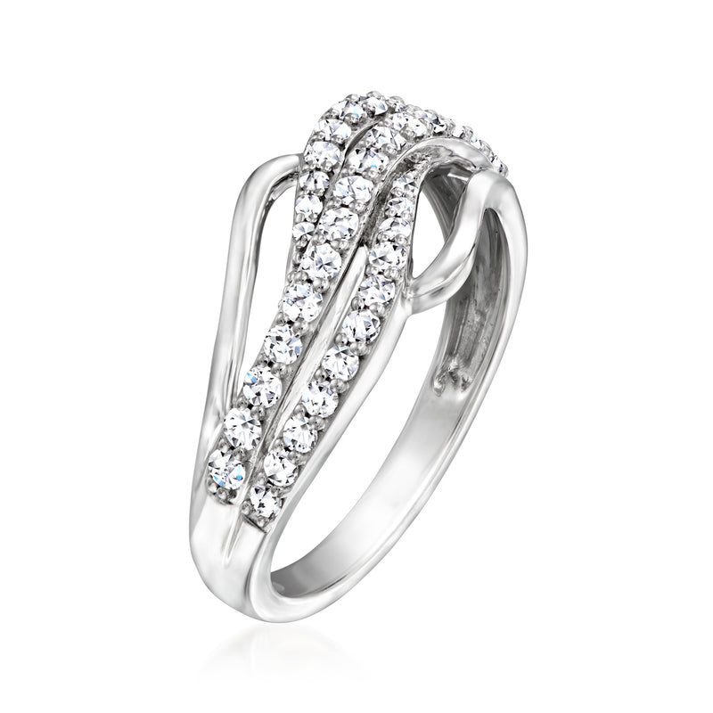 Sterling silver lab-grown diamond wave ring, slim band with curved rows