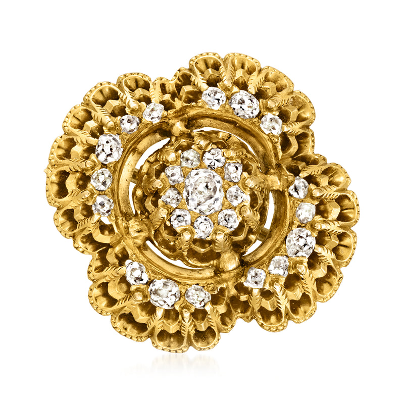 Vintage 18k yellow gold scalloped diamond cluster pin with round stones