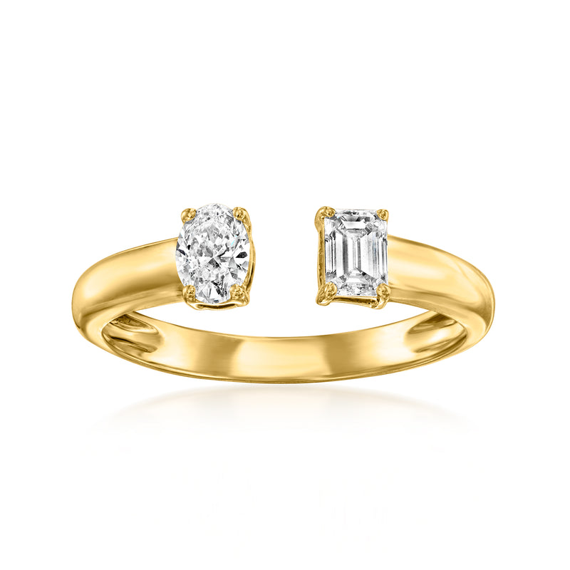 18kt gold over sterling open-space diamond ring with oval and emerald-cut stones