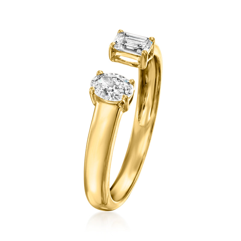 18kt gold over sterling open-space diamond ring with emerald-cut and oval stones